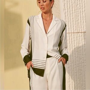 Commense Striped Print Collared Button-Down Shirt size small NWT